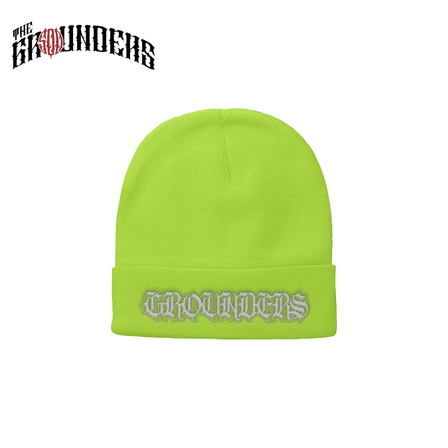 TG NEON GREEN BEANIE OLD ENGLISH EMBRO