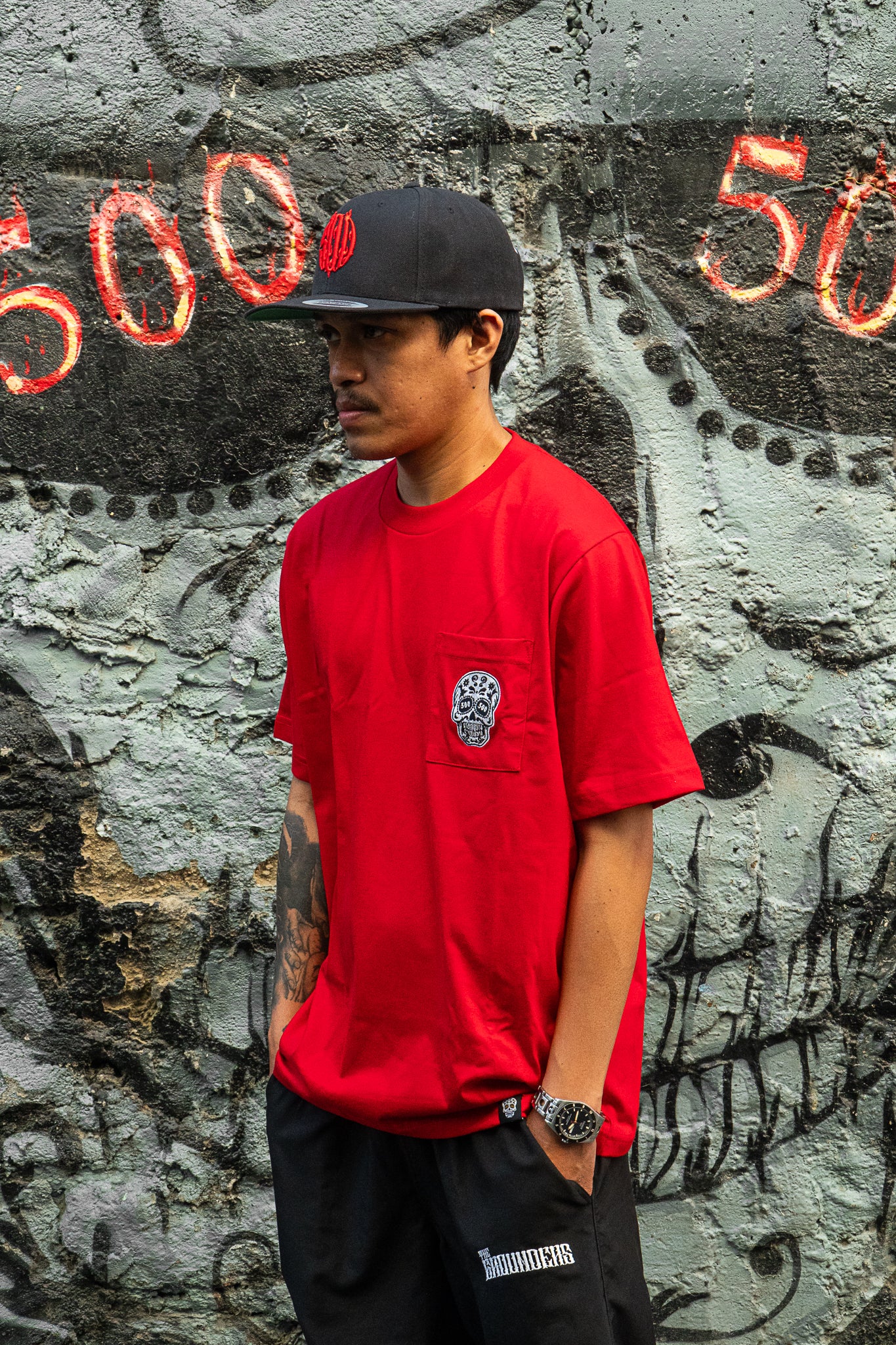 RED SQUARED POCKET TEE