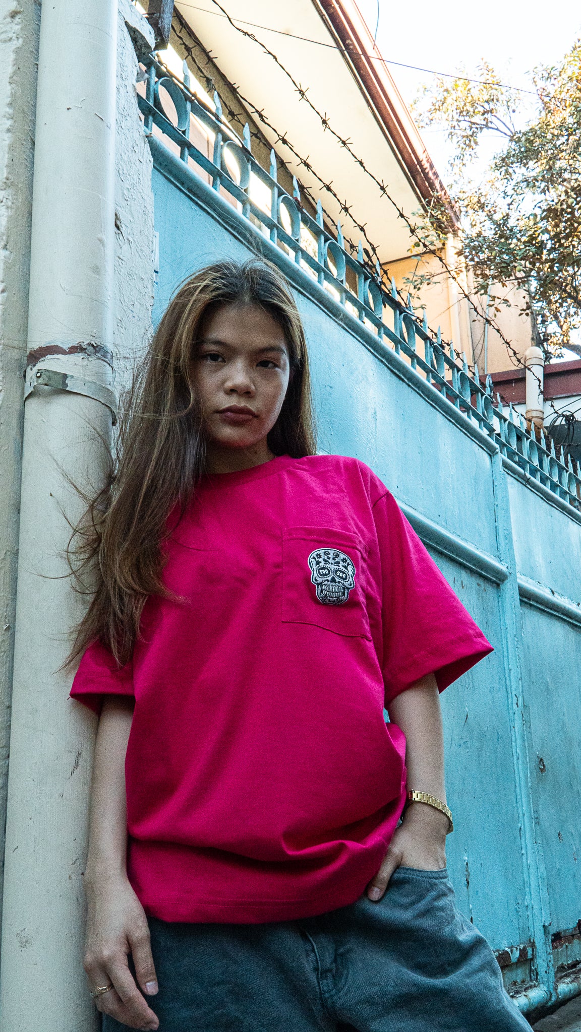 FUCHSIA PINK SQUARED POCKET TEE