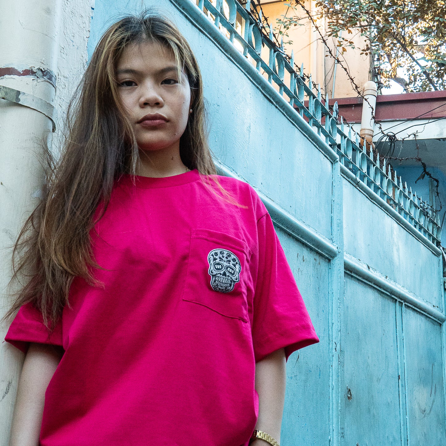 FUCHSIA PINK SQUARED POCKET TEE
