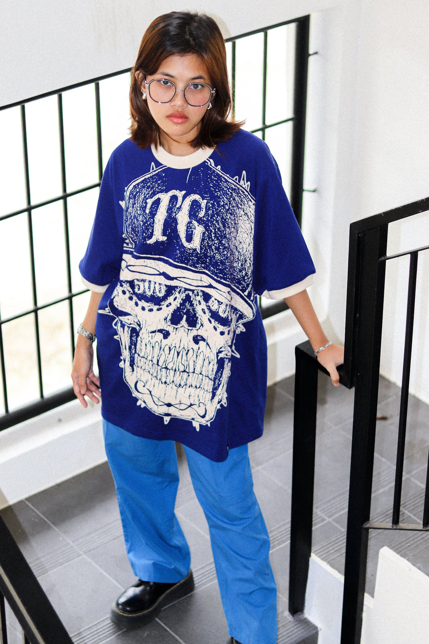 TG SCRIBBLE RINGER ROYAL BLUE TEE