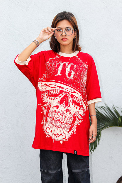 TG SCRIBBLE RINGER RED TEE