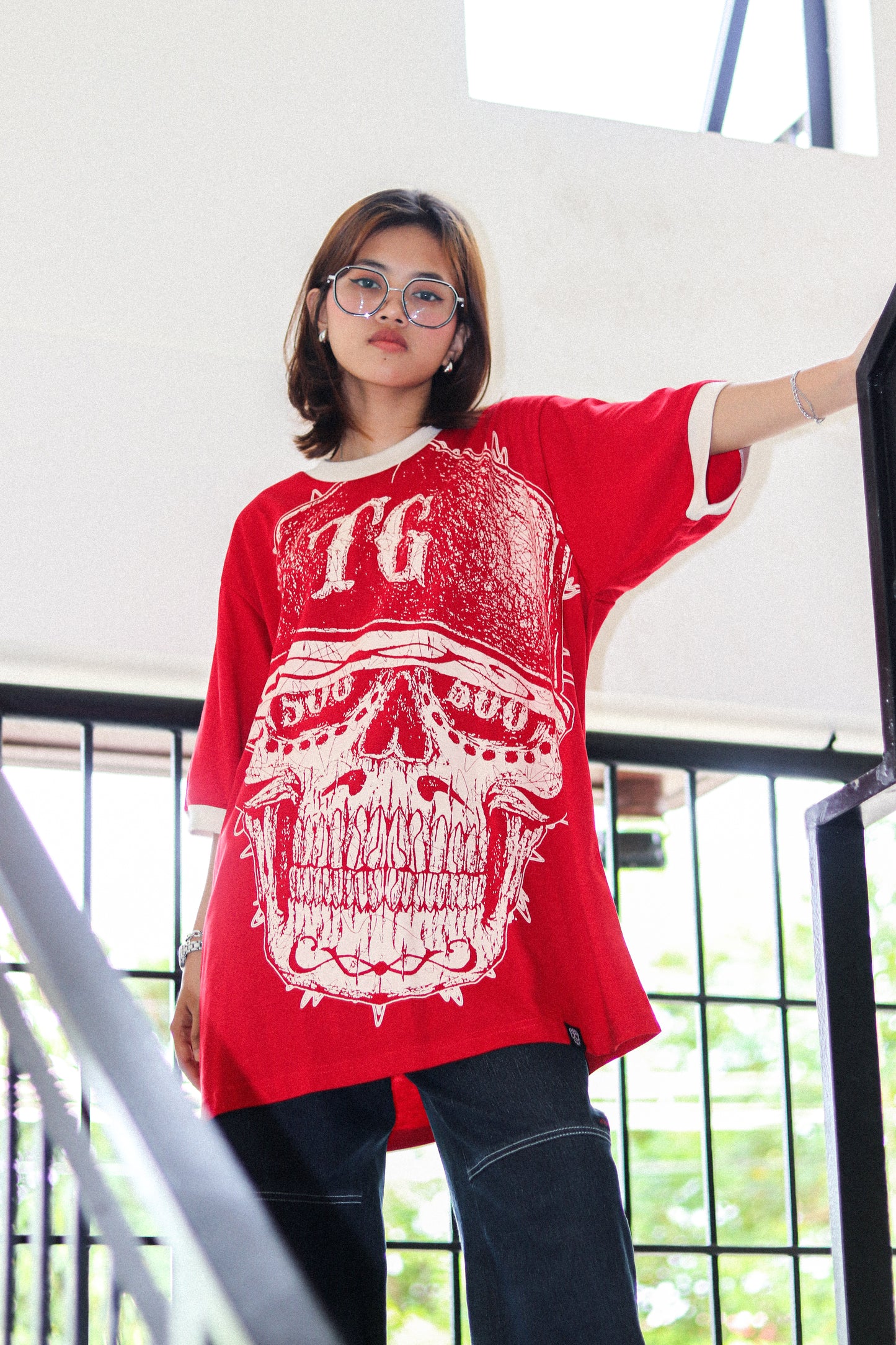 TG SCRIBBLE RINGER RED TEE