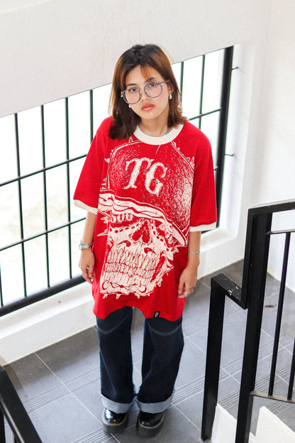 TG SCRIBBLE RINGER RED TEE
