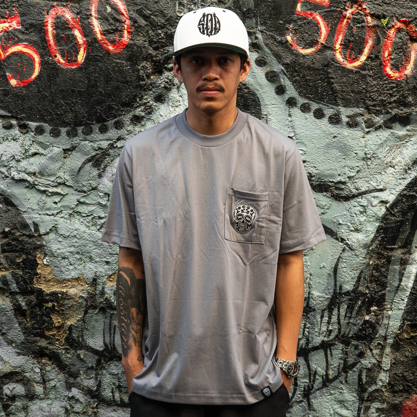 BLUISH GRAY SQUARED POCKET TEE