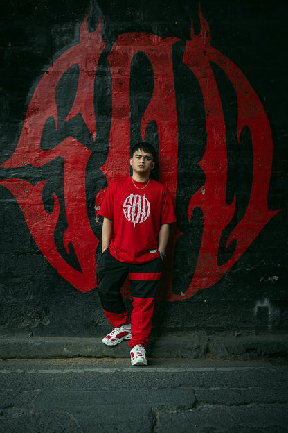 500 BRUSH GRAFFITTI LOGO RED TEE